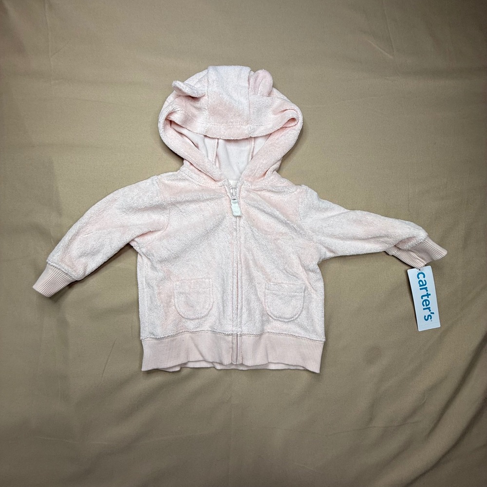 Carters Baby Girl Pink Terry Cloth Zip Up Hoodie Animal Ears 3M 1N68610 NWT